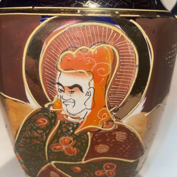 Antique Satsuma Pottery Vase Japan Cobalt Hand Painted Gold w/ Handles 8.5" - Picture 7 of 11